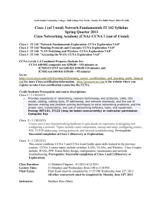 Cisco 1 (of 3 total) Network Fundamentals IT 142 Syllabus