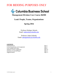 FOR BIDDING PURPOSES ONLY  Management Division Lead: People, Teams, Organizations