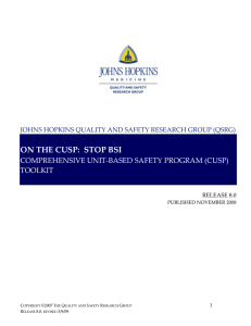 ON THE CUSP:  STOP BSI  COMPREHENSIVE UNIT-BASED SAFETY PROGRAM (CUSP) TOOLKIT