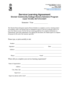 Service-Learning Agreement Sinclair Community College Honors Scholars Program room 10-339, 937-512-4331