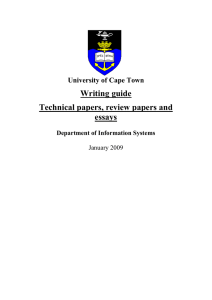 Writing guide Technical papers, review papers and essays University of Cape Town