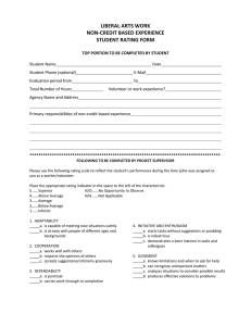 LIBERAL ARTS WORK NON-CREDIT BASED EXPERIENCE STUDENT RATING FORM
