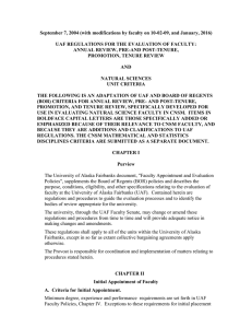 September 7, 2004 (with modifications by faculty on 10-02-09, and...  UAF REGULATIONS FOR THE EVALUATION OF FACULTY:
