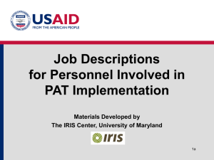 Job Descriptions for Personnel Involved in PAT Implementation Materials Developed by
