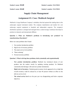 Supply Chain Management Assignment #1: Case: Meditech Surgical