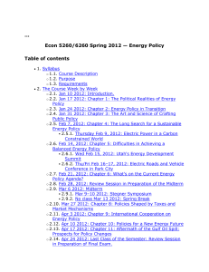 … Econ 5260/6260 Spring 2012 — Energy Policy Table of contents