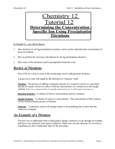 Chemistry 12 Tutorial 12  Determining the Concentration of a