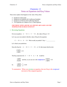 Chemistry 12 Notes on Equations and Keq Values