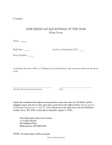 County: NEW JERSEY 4-H EQUESTRIAN OF THE YEAR Entry Form