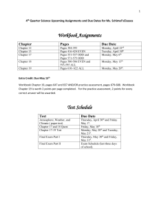 Workbook Assignments Chapter Pages Due Date