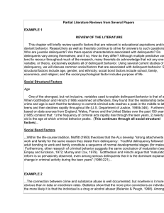 Partial Literature Reviews from Several Papers EXAMPLE 1 REVIEW OF THE LITERATURE