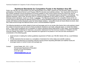 Nutritional Standards for Competitive Foods in the Hazleton Area SD