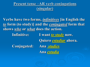 Present tense –AR verb conjugations (singular) infinitives who