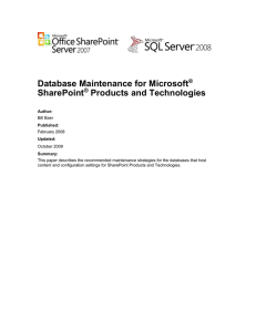 Database Maintenance for Microsoft  SharePoint Products and Technologies