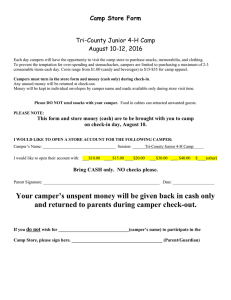 Camp Store Form  Tri-County Junior 4-H Camp August 10-12, 2016