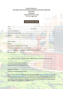 REGISTRATION FORM TIME SERIES, ANALYTICS &amp; RECENT ADVANCES IN STATISTICAL MODELLING