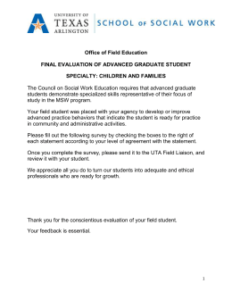 Office of Field Education FINAL EVALUATION OF ADVANCED GRADUATE STUDENT