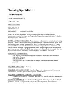 Training Specialist III Job Description