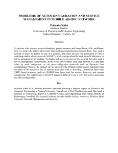 PROBLEMS OF AUTOCONFIGURATION AND SERVICE MANAGEMENT IN MOBILE AD-HOC NETWORK Priyanka Sinha Abstract