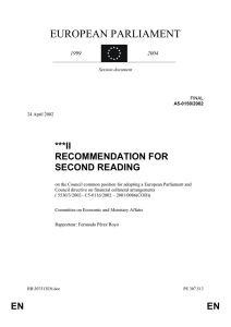 EUROPEAN PARLIAMENT ***II RECOMMENDATION FOR SECOND READING