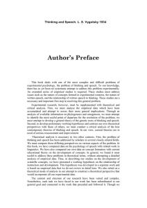 Author’s Preface Thinking and Speech. L. S. Vygotsky 1934