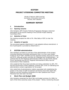 SCIFISH PROJECT STEERING COMMITTEE MEETING  SUMMARY REPORT