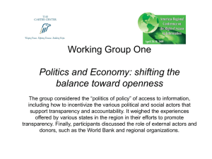 Working Group One Politics and Economy: shifting the balance toward openness