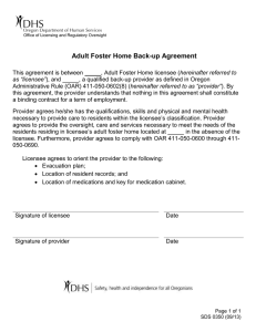 Adult Foster Home Back-up Agreement