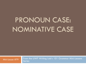 PRONOUN CASE: NOMINATIVE CASE From the UWF Writing Lab’s 101 Grammar Mini-Lessons Series