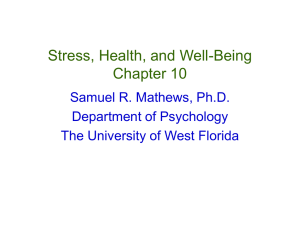 Stress, Health, and Well-Being Chapter 10 Samuel R. Mathews, Ph.D. Department of Psychology