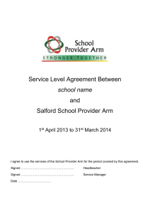 Service Level Agreement Between and Salford School Provider Arm school name
