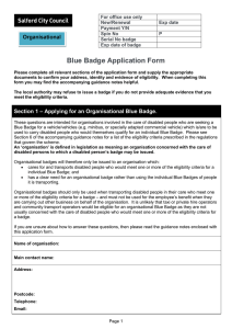Blue Badge Application Form Organisational For office use only