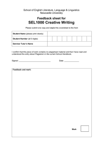 SEL1000 Creative Writing Feedback sheet for