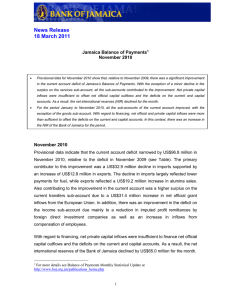 News Release 18 March 2011  Jamaica Balance of Payments