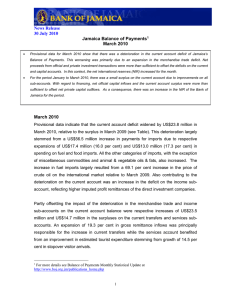 Jamaica Balance of Payments March 2010 News Release