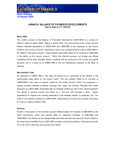 JAMAICA: BALANCE OF PAYMENTS DEVELOPMENTS March 2004 &amp; FY 2003/04 News Release