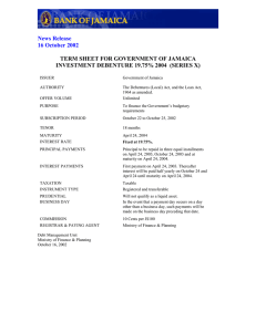 TERM SHEET FOR GOVERNMENT OF JAMAICA News Release