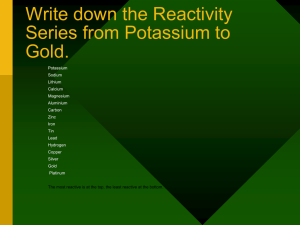Write down the Reactivity Series from Potassium to Gold. Potassium