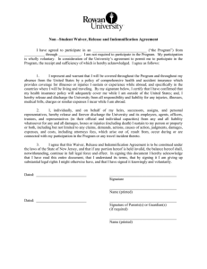 Non –Student Waiver, Release and Indemnification Agreement
