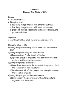 Chapter 1 Biology: The Study of Life  Biology