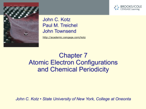 Chapter 7 Atomic Electron Configurations and Chemical Periodicity John C. Kotz