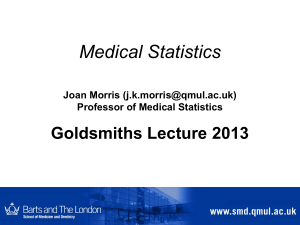 Medical Statistics Goldsmiths Lecture 2013 Joan Morris () Professor of Medical Statistics