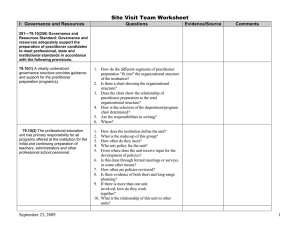 Site Visit Team Worksheet  I:  Governance and Resources Questions