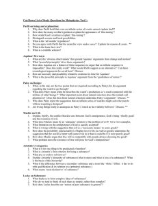 Cut-Down List of Study Questions for Metaphysics Test 1: