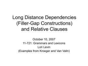 Long Distance Dependencies (Filler-Gap Constructions) and Relative Clauses October 10, 2007