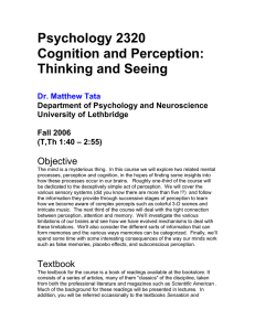 Psychology 2320 Cognition and Perception: Thinking and Seeing