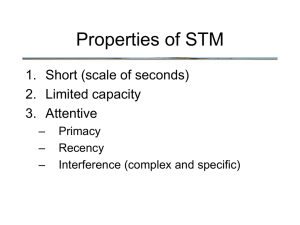 Properties of STM 1. Short (scale of seconds) 2. Limited capacity 3. Attentive