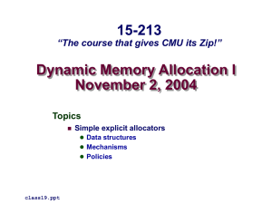 Dynamic Memory Allocation I November 2, 2004 15-213