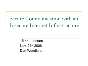 Secure Communication with an Insecure Internet Infrastructure 15-441 Lecture Nov. 21