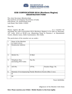 ICSI CONVOCATION-2016 (Northern Region) REGISTRATION FORM